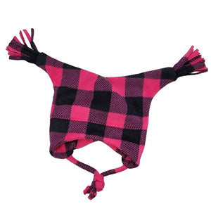 2PT FRINGE JESTER W/ EAR LUGS BUFFALO CHECK FUCHSIA