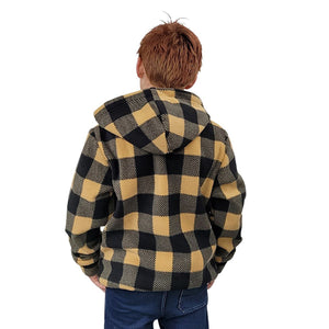 YOUTH HOODED ZIP PULLOVER BUFFALO CHECK TAN