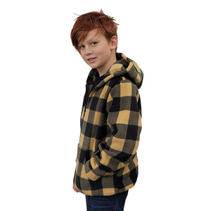YOUTH HOODED ZIP PULLOVER BUFFALO CHECK TAN