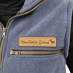 ADULT FULL ZIP VEST BONDED SHERPA BLUE MANITOULIN ISLAND LOGO