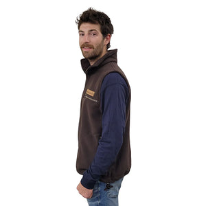 ADULT FULL ZIP VEST BONDED SHERPA BROWN MANITOULIN ISLAND LOGO