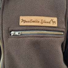 ADULT FULL ZIP VEST BONDED SHERPA BROWN MANITOULIN ISLAND LOGO