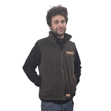 ADULT FULL ZIP VEST BONDED SHERPA GRANITE BROWN MANITOULIN ISLAND LOGO