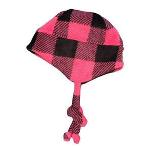 BEANIE W/ EAR LUGS BUFFALO CHECK FUCHSIA