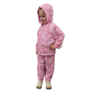 CHILD HOODED PULLOVER SET TIE DYE PINK