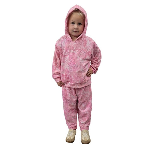 CHILD HOODED PULLOVER SET TIE DYE PINK