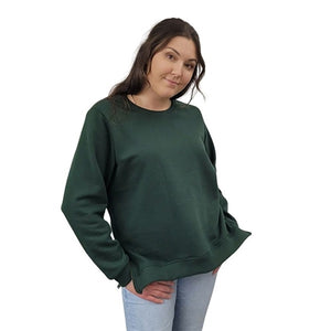 WOMEN'S CREW NECK PULLOVER W/ZIP ACCENT FOREST GREEN