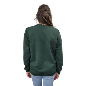 WOMEN'S CREW NECK PULLOVER W/ZIP ACCENT FOREST GREEN