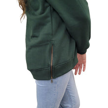 WOMEN'S CREW NECK PULLOVER W/ZIP ACCENT FOREST GREEN