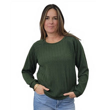 WOMEN'S CREWNECK CABLE KNIT SWEATER PINE GREEN