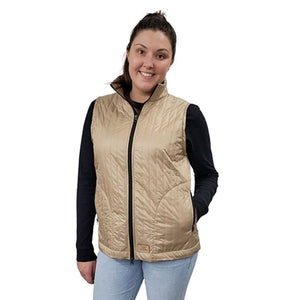 WOMEN'S FITTED FULL ZIP VEST PUFFER TAUPE