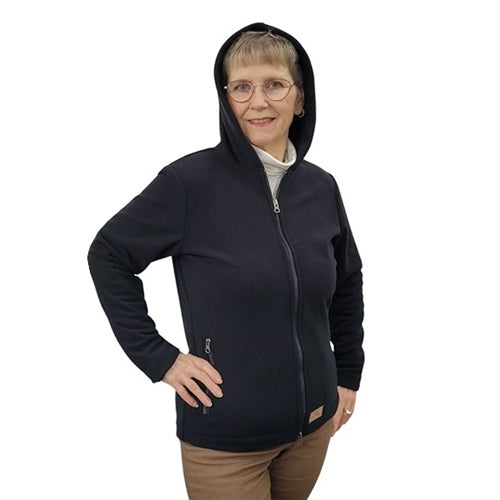 WOMEN'S HOODED ZIP CARDIGAN MICRO FLEECE BLACK