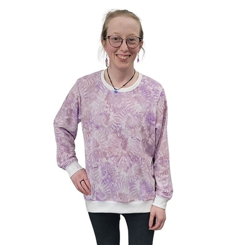 WOMEN'S LILI CREW NECK PULLOVER W/ZIP ACCENT LAVENDER TIE DYE