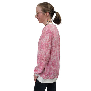 WOMEN'S LILI CREW NECK PULLOVER W/ZIP ACCENT PINK TIE DYE
