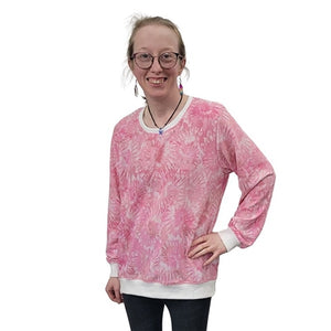 WOMEN'S LILI CREW NECK PULLOVER W/ZIP ACCENT PINK TIE DYE