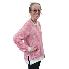 WOMEN'S LILI CREW NECK PULLOVER W/ZIP ACCENT PINK TIE DYE