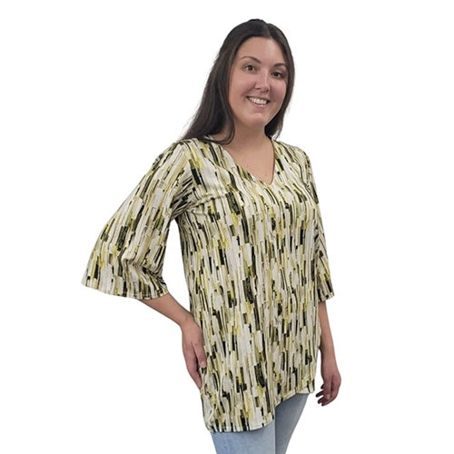 WOMEN'S LIVV LONG TOP BELL SLEEVE BRUSHSTROKES GREEN