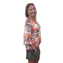 WOMEN'S LIVV TOP BELL SLEEVE ABSTRACT RED