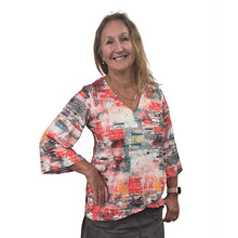 WOMEN'S LIVV TOP BELL SLEEVE ABSTRACT RED