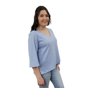 WOMEN'S LIVV TOP BELL SLEEVE HEMP SKY BLUE