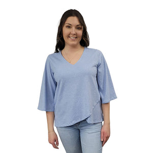 WOMEN'S LIVV TOP BELL SLEEVE HEMP SKY BLUE