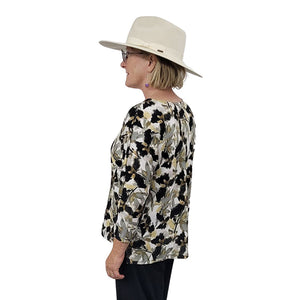 WOMEN'S LOOSE T 3/4 SLEEVE BAMBOO GOLD ABSTRACT