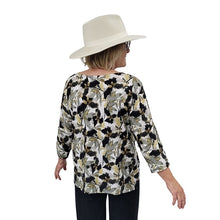 WOMEN'S LOOSE T 3/4 SLEEVE BAMBOO GOLD ABSTRACT