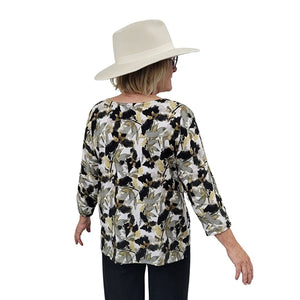 WOMEN'S LOOSE T 3/4 SLEEVE BAMBOO GOLD ABSTRACT