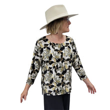 WOMEN'S LOOSE T 3/4 SLEEVE BAMBOO GOLD ABSTRACT