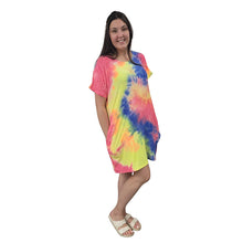 WOMEN'S LOOSE T DRESS TIE DYE RAINBOW
