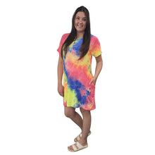 WOMEN'S LOOSE T DRESS TIE DYE RAINBOW