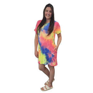 WOMEN'S LOOSE T DRESS TIE DYE RAINBOW