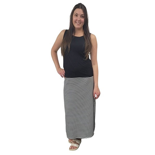 WOMEN'S PENCIL SKIRT LONG BLACK CREAM STRIPE