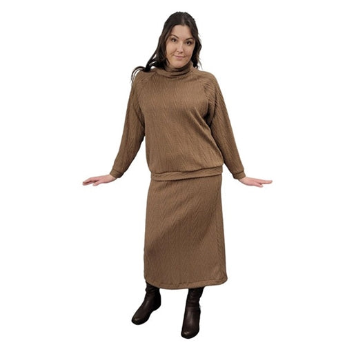 WOMEN'S PENCIL SKIRT LONG CABLE KNIT MOCHA