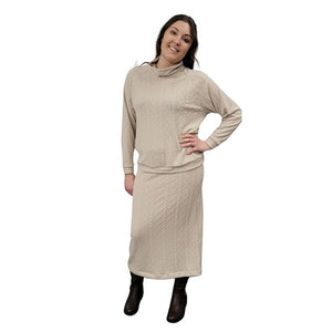 WOMEN'S PENCIL SKIRT LONG CABLE KNIT TAUPE