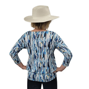 WOMEN'S RONI TOP  3/4 SLEEVE BRUSHSTROKES BLUE