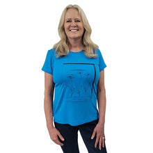 WOMEN'S ROUND NECK SHORT SLEEVE POPPIES APPLIQUE AQUA BLUE