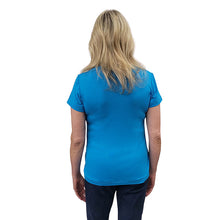 WOMEN'S ROUND NECK SHORT SLEEVE POPPIES APPLIQUE AQUA BLUE