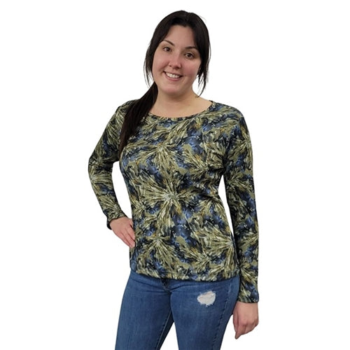 WOMEN'S ROUND NECK T LONG SLEEVE BLUEBERRY BURST PRINT