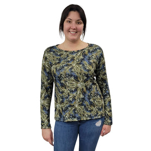 WOMEN'S ROUND NECK T LONG SLEEVE BLUEBERRY BURST PRINT