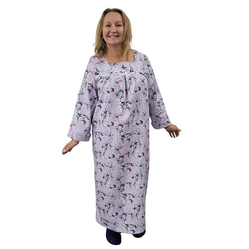 WOMEN'S SQUARE NECK FLANNEL NIGHT DRESS BUTTERFLIES
