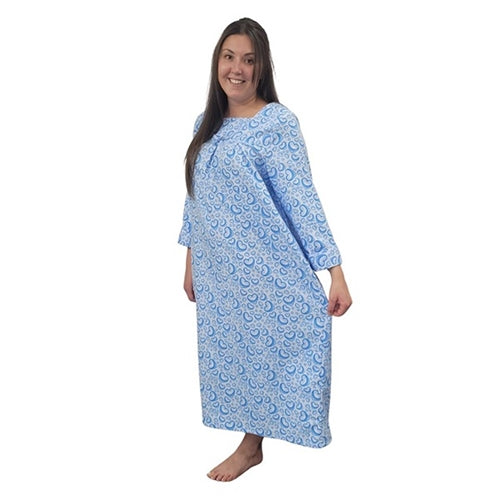 WOMEN'S SQUARE NECK FLANNEL NIGHT DRESS HEARTS BLUE