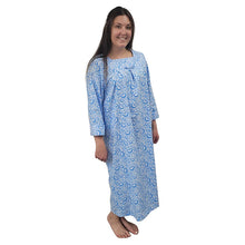 WOMEN'S SQUARE NECK FLANNEL NIGHT DRESS HEARTS BLUE