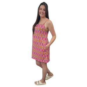 WOMEN'S SUN DRESS DIAMOND PRINT PINK