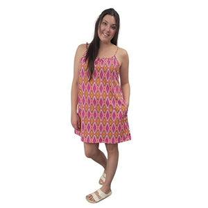 WOMEN'S SUN DRESS DIAMOND PRINT PINK
