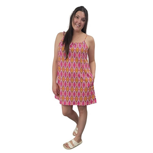 WOMEN'S SUN DRESS DIAMOND PRINT PINK