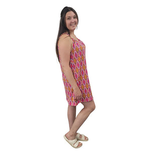 WOMEN'S SUN DRESS DIAMOND PRINT PINK