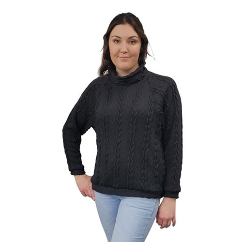 WOMEN'S TURTLENECK CABLE KNIT SWEATER BLACK