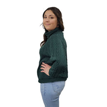 WOMEN'S TURTLENECK CABLE KNIT SWEATER FOREST GREEN