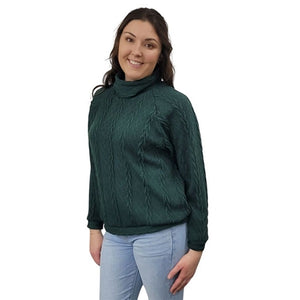 WOMEN'S TURTLENECK CABLE KNIT SWEATER FOREST GREEN